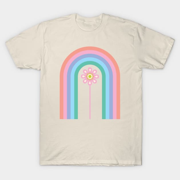 RAINBOW FLORAL Retro Mid-Century Modern Geometric Vintage Flower in Cottage Pastels - UnBlink Studio by Jackie Tahara T-Shirt by UnBlink Studio by Jackie Tahara